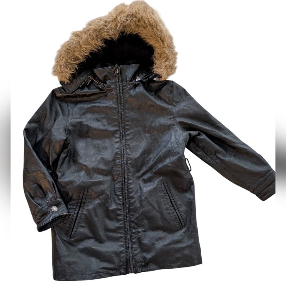 Kids Vintage Wilson black leather‎ long coat jacket size small